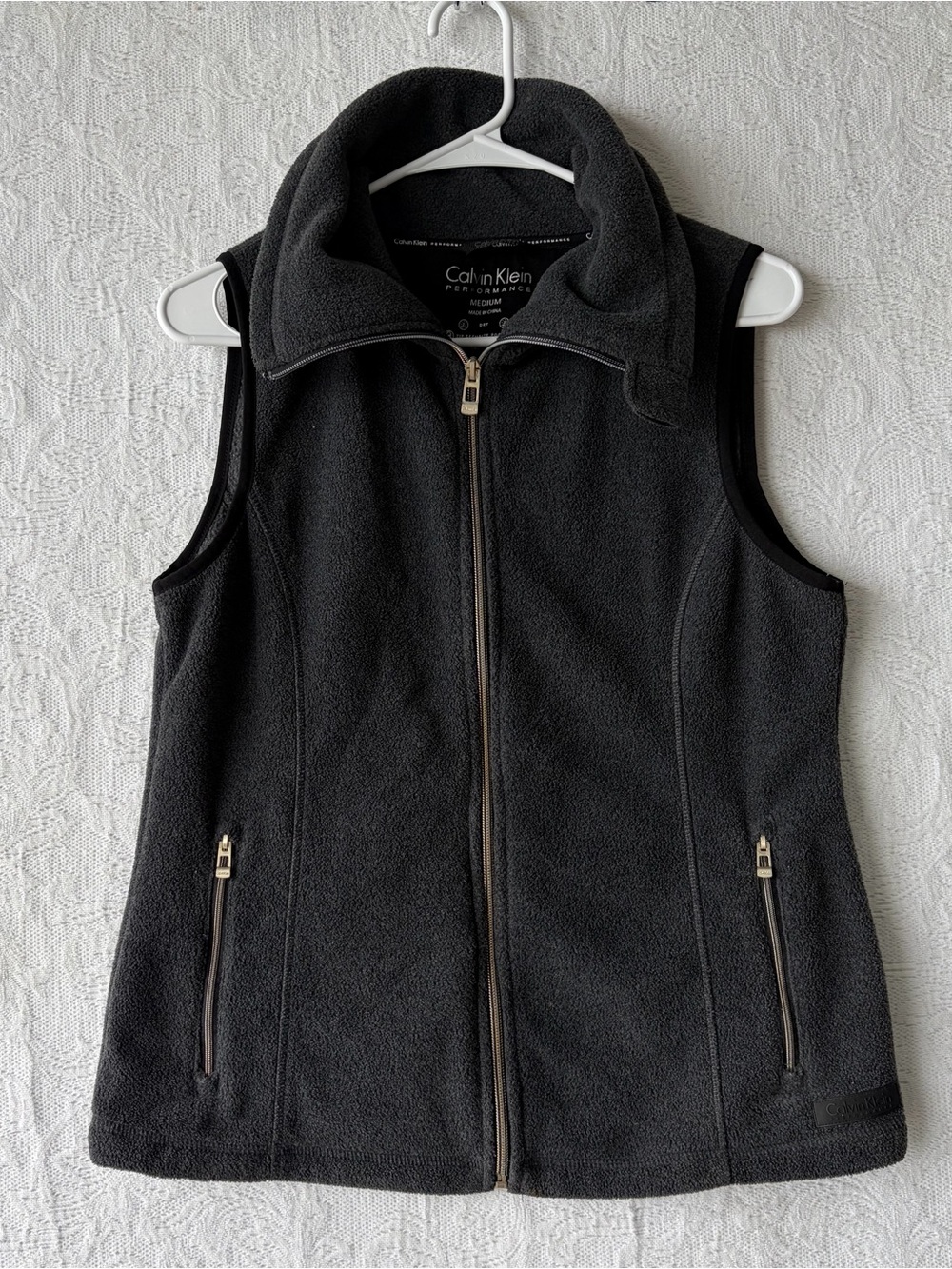 Calvin Klein Women's Performance Fleece Vest Charcoal Gray, Medium Full Zip